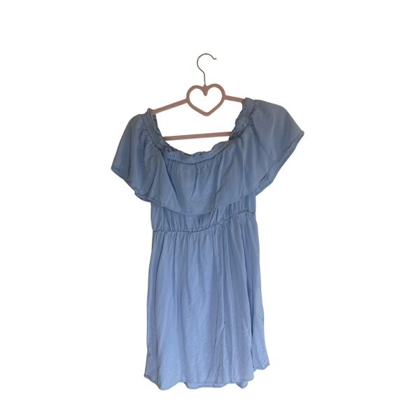 Bardot Women's Off-Shoulder Ruffle Mini Dress US 6 Light Blue 100% Viscose - Picture 9 of 11